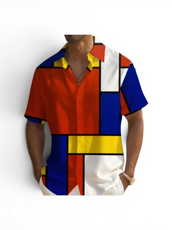 t shirts multicolor Other - Men's Geometric Colorblock Short-Sleeve Shirt - Red, Blue & Yellow